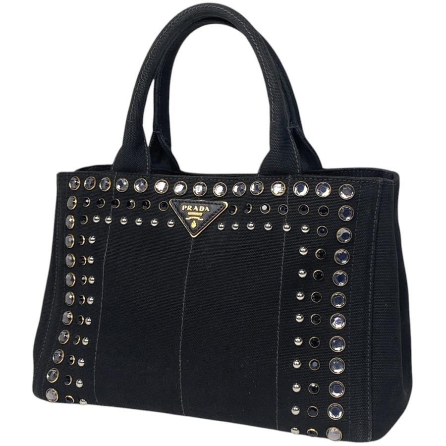 PRADA カナパスタッズビジューキャンバス2wayトートバッグ