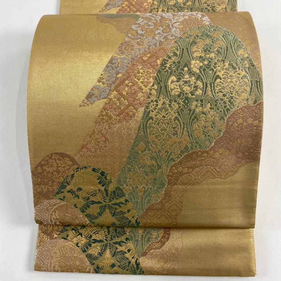 袋帯 美品 秀品 道長取り 花唐草 箔 金糸 金色 六通 正絹 中古 在庫