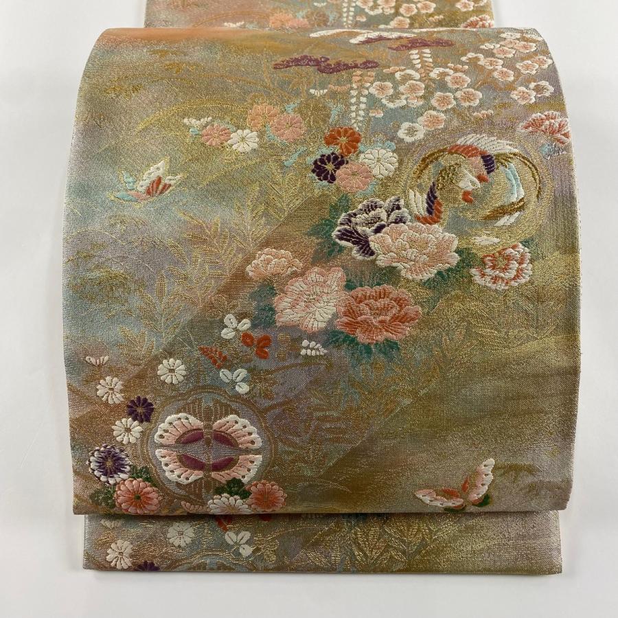 袋帯 全通柄 金糸 寿 鳳凰 華文松竹梅 正絹 袋帯 美品 秀品 鳳凰