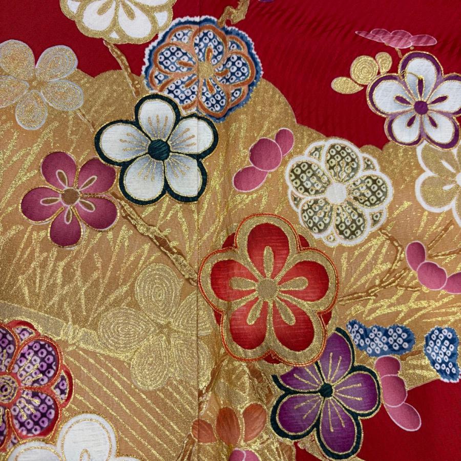 振袖 身丈168cm 裄丈67cm M 袷 岩田専太郎 落款あり 梅 笹 金糸