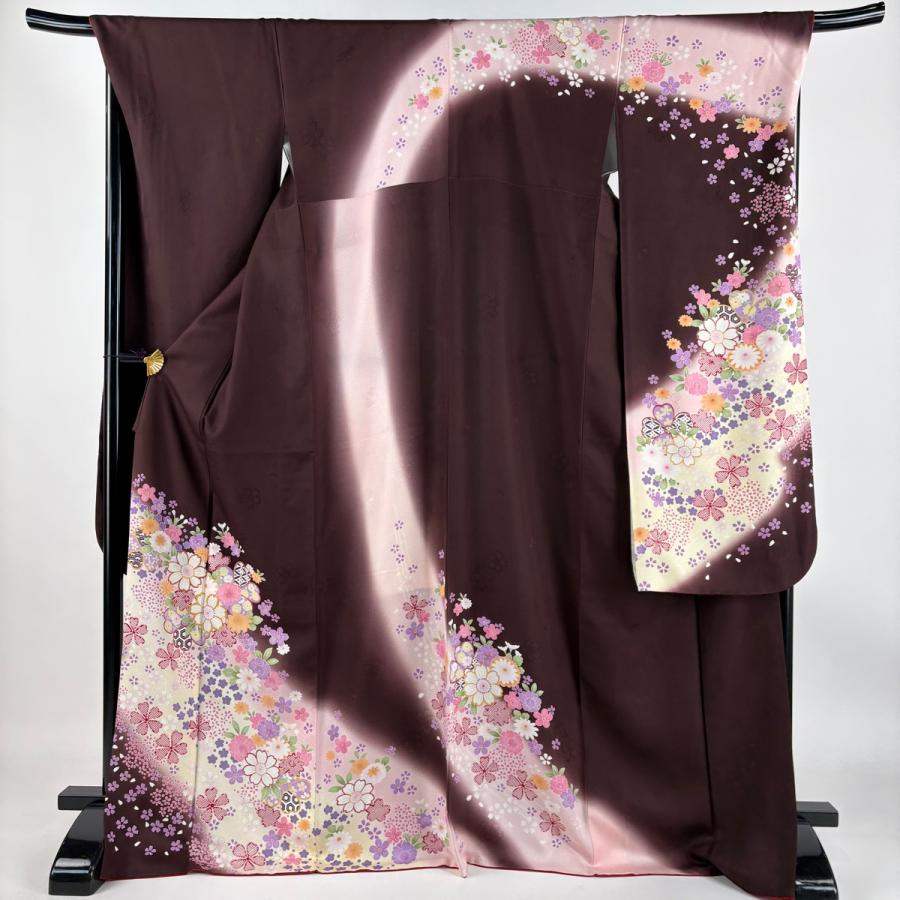 振袖 身丈171cm 裄丈69.5cm L 袷 桜 有職文様 金糸 ぼかし 茶紫 正絹