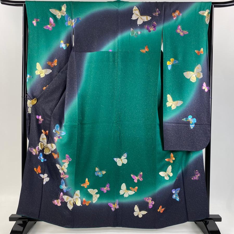振袖 身丈162cm 裄丈65cm M 袷 森英恵 落款あり 蝶 金銀彩 金通し 濃紫