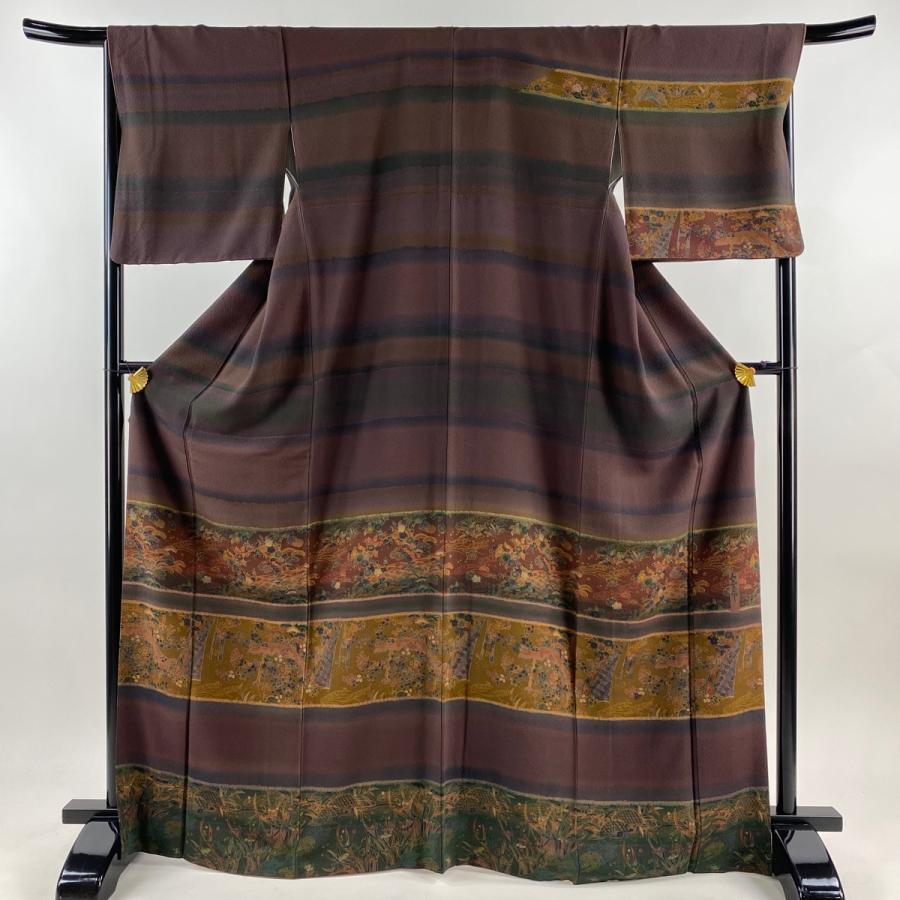 訪問着 身丈168cm 裄丈68.5cm L 袷 前田仁仙 落款あり 松 波頭 縮緬