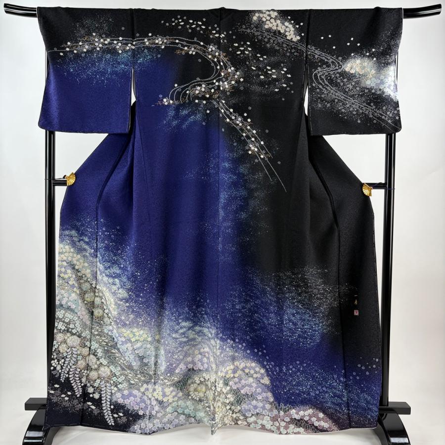 訪問着 身丈167.5cm 裄丈69cm L 袷 吉乃一廉 落款あり 辻が花 流水 銀  