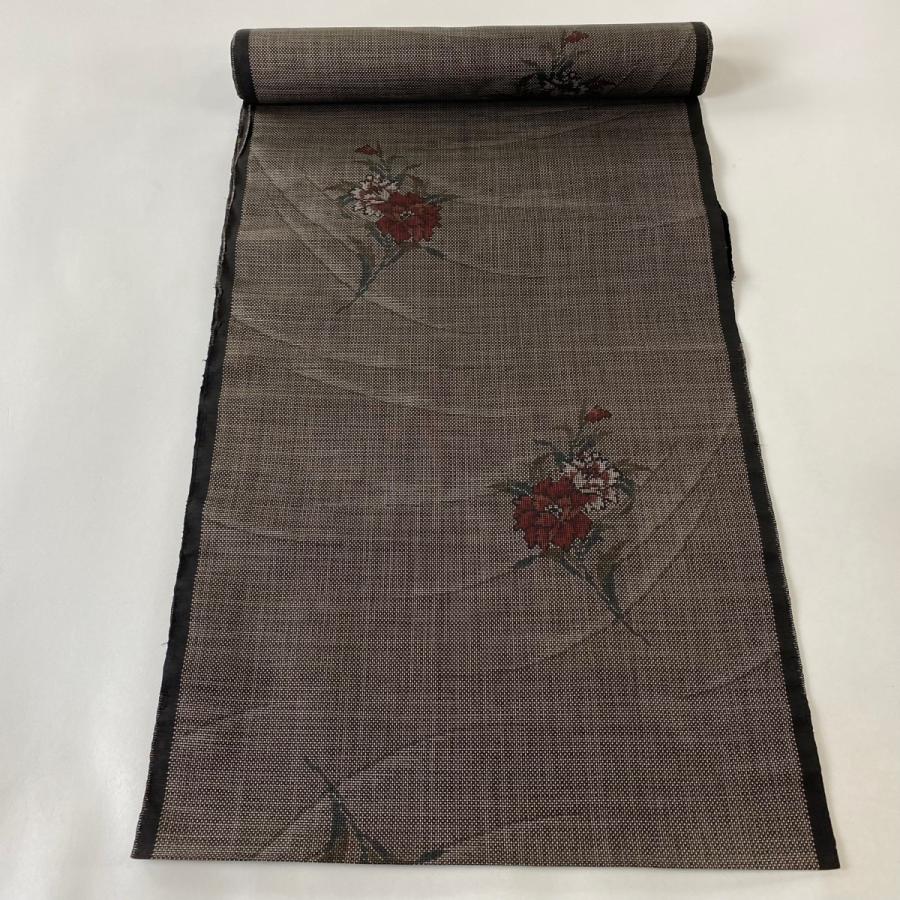 反物 名品 大島紬 証紙有 純泥染 草花 焦茶色 正絹 中古 : リユース  