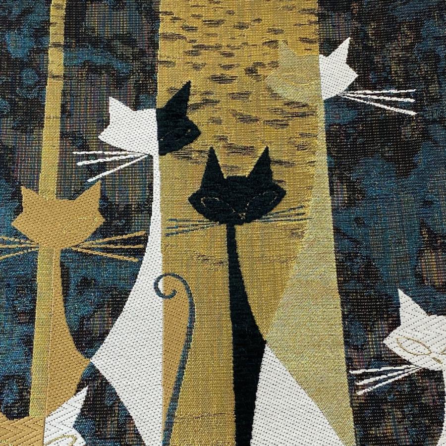 美品】袋帯 逸品 猫 箔 紫 六通 正絹袋帯 美品 逸品 猫 箔 青緑