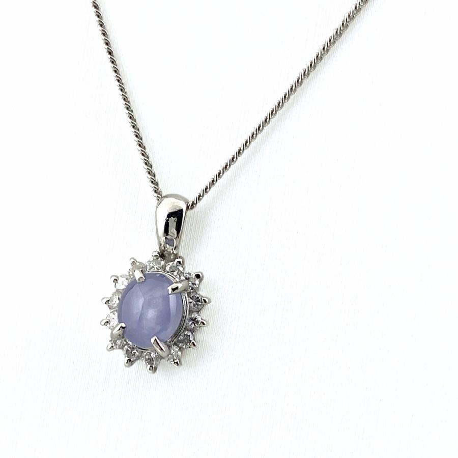 スターサファイア デザインネックレス プラチナ ペンダント メレダイヤ  