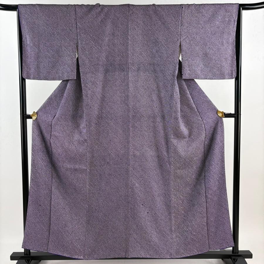 小紋 身丈157.5cm 裄丈66cm M 袷 総絞り 紫 正絹 優品 中古 : リユース