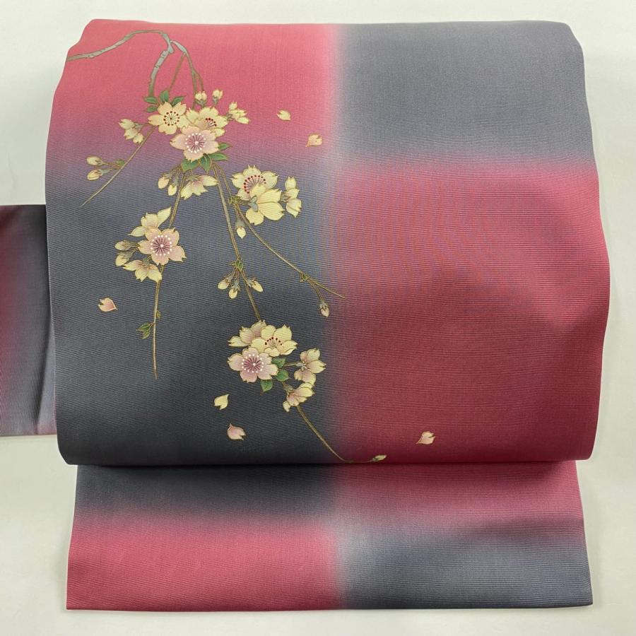 [週末限定セール]　正絹　紅型名古屋帯 ピンク 使用感少】9寸名古屋帯 塩瀬 正絹 全通 ザクロ 濃いピンク | トール