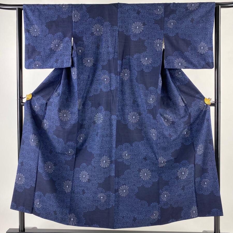 紬　袷　着物　トールサイズ　紺色　ネイビー ea01059964653ed3157fc560df7982