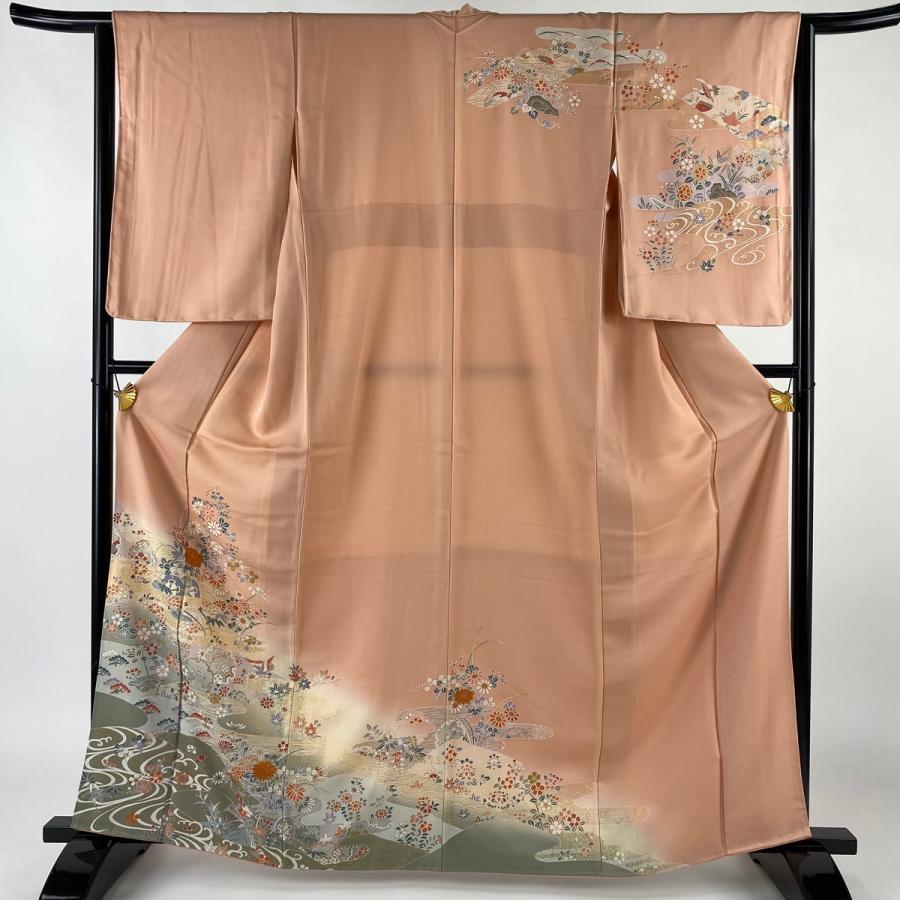 訪問着 身丈163.5cm 裄丈64cm M 袷 草花 霞 金彩 ぼかし ピンク 正絹