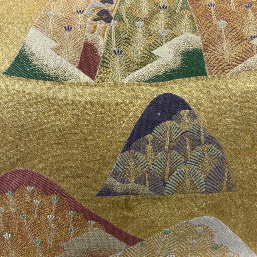 正絹 袋帯 六通柄 モスグリーン地 大七宝図案 豪華絢爛 極上 逸品 袋帯 正絹 西陣織 お仕立上がり 留袖 訪問着 着物 六通柄 金墨黒地金糸