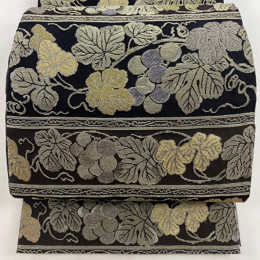 袋帯 美品 逸品 誉田屋源兵衛 落款あり 金華燦 葡萄 横段 箔 焦茶色 六