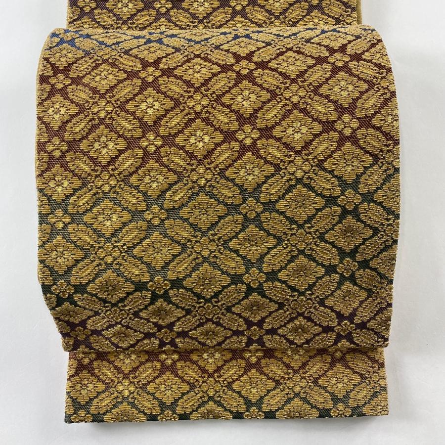 袋帯 美品 名品 花菱 段縞 金糸 金色 全通 正絹 中古 在庫一掃