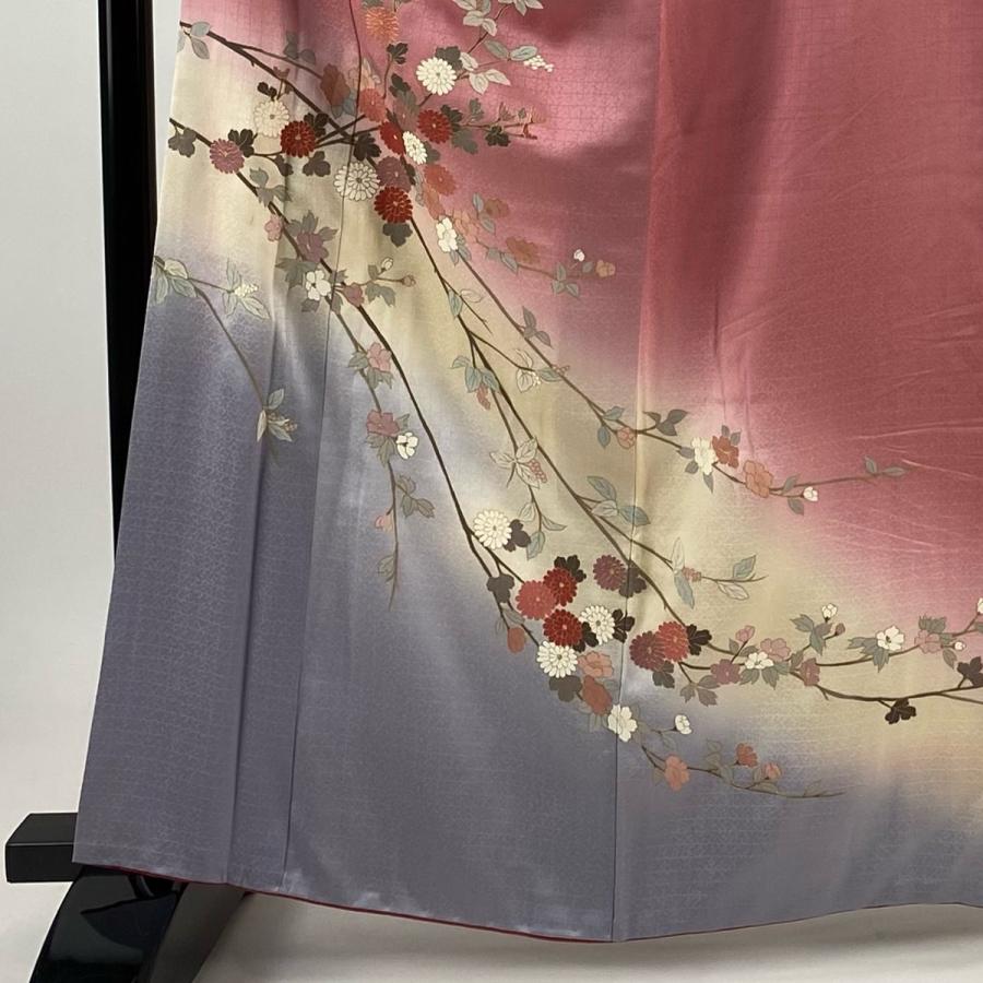訪問着 身丈163.5cm 裄丈66cm M 袷 菊 枝花 金彩 ぼかし ピンク 正絹