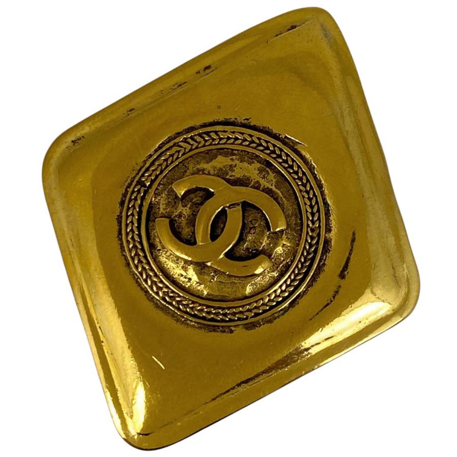 CHANEL　シャネル　ヴィンテージ　ココマーク　ブローチ　ゴールド　スクエア CHANELシャネルヴィンテージココマークブローチゴールドスクエア
