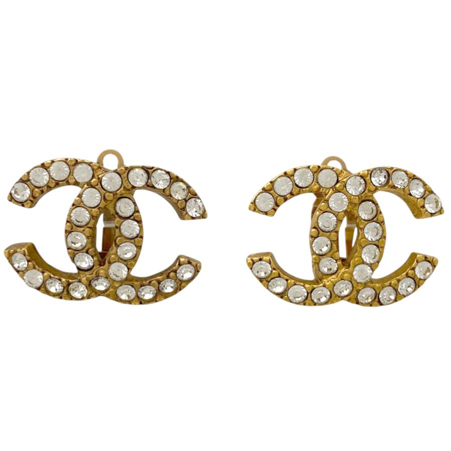 CHANEL シャネル ココマーク ラインストーン イヤリング GP ゴールド  