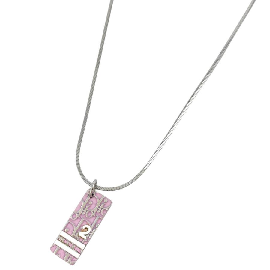 Christian Dior ロゴネックレス シルバー/ピンク