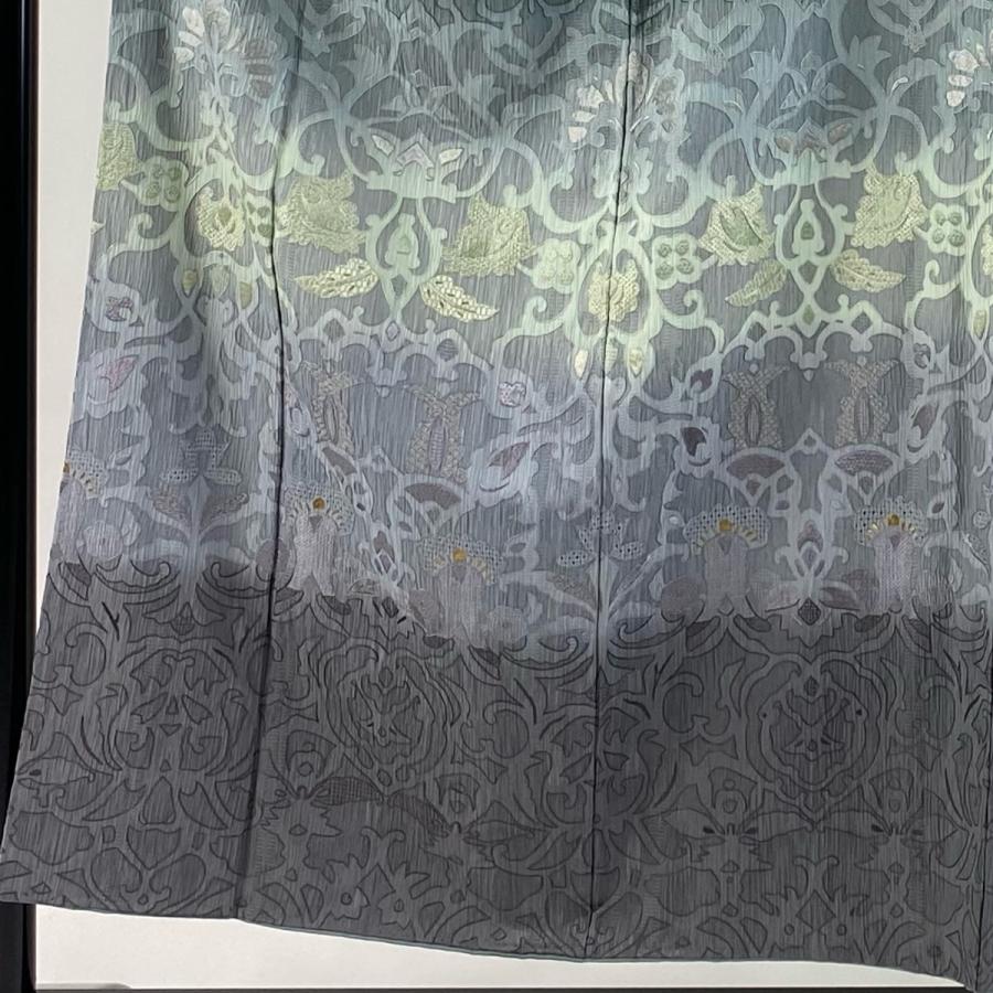 K*U様 【オークション】裄丈70cm 訪問着フルセット くすみ緑風景　正絹 袷 訪問着 身丈158cm 裄丈67cm M 袷 落款あり 幾何学模様 銀彩 灰紫