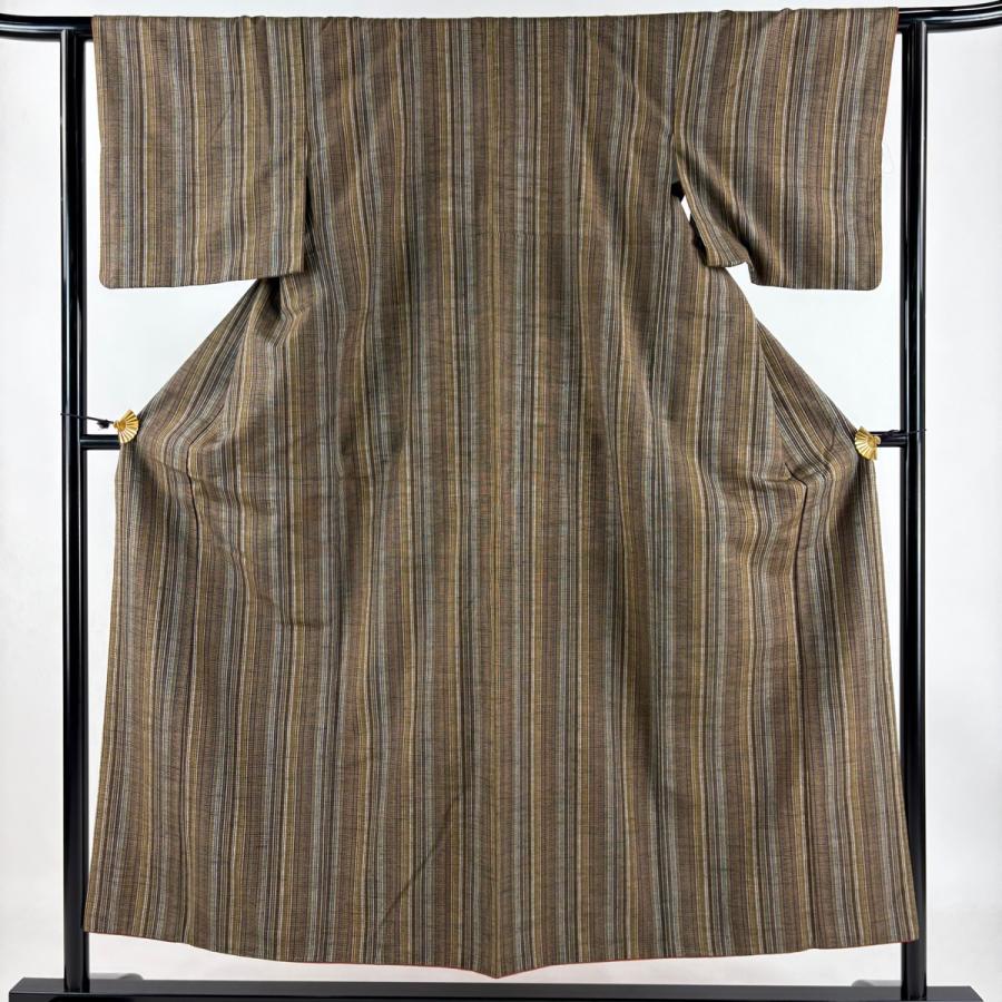 紬 身丈152cm 裄丈61.5cm S 袷 縞 焦茶色 正絹 美品 秀品 中古