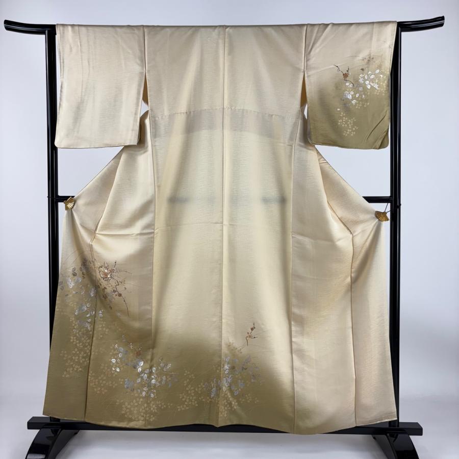 付下げ 身丈158cm 裄丈64cm M 袷 雪輪 梅 金糸 刺繍 ベージュ 正絹 秀