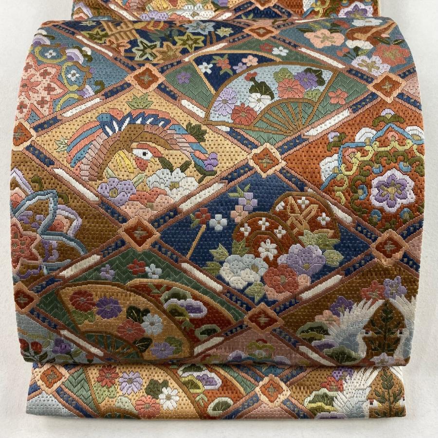 袋帯 逸品 絽刺し 花鳥 和楽器 金糸 薄小豆 全通 正絹 中古 : リユース