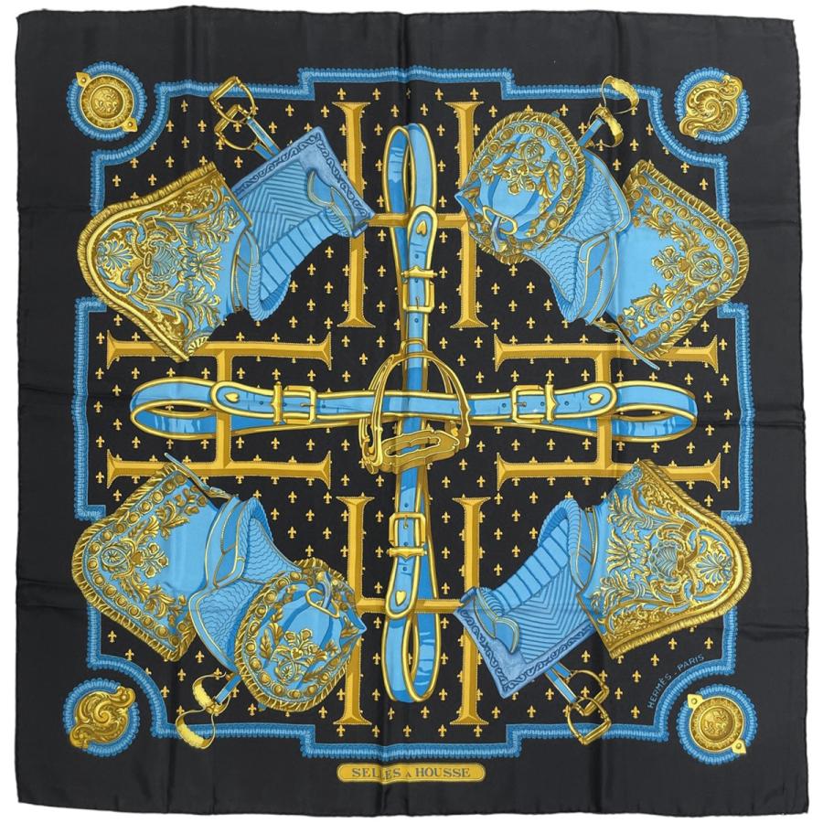 HERMES エルメス カレ90 スカーフ 【カバーへの腰掛け】 HERMES エルメス カレ 90 SELLES A HOUSSE カバーへの腰かけ スカーフ