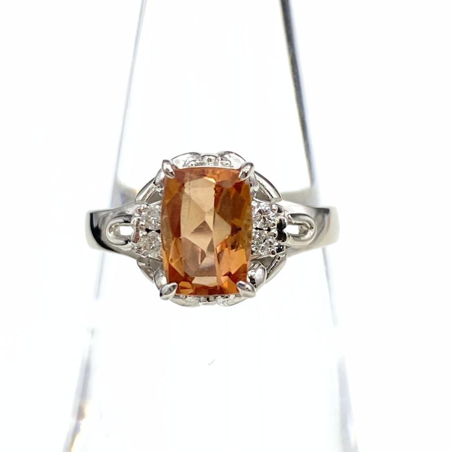 インペリアルトパーズ デザインリング プラチナ メレダイヤ 指輪