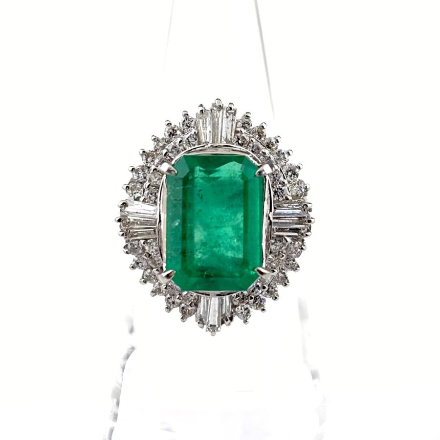 エメラルド デザインリング プラチナ 指輪 メレダイヤ リング 11.5号