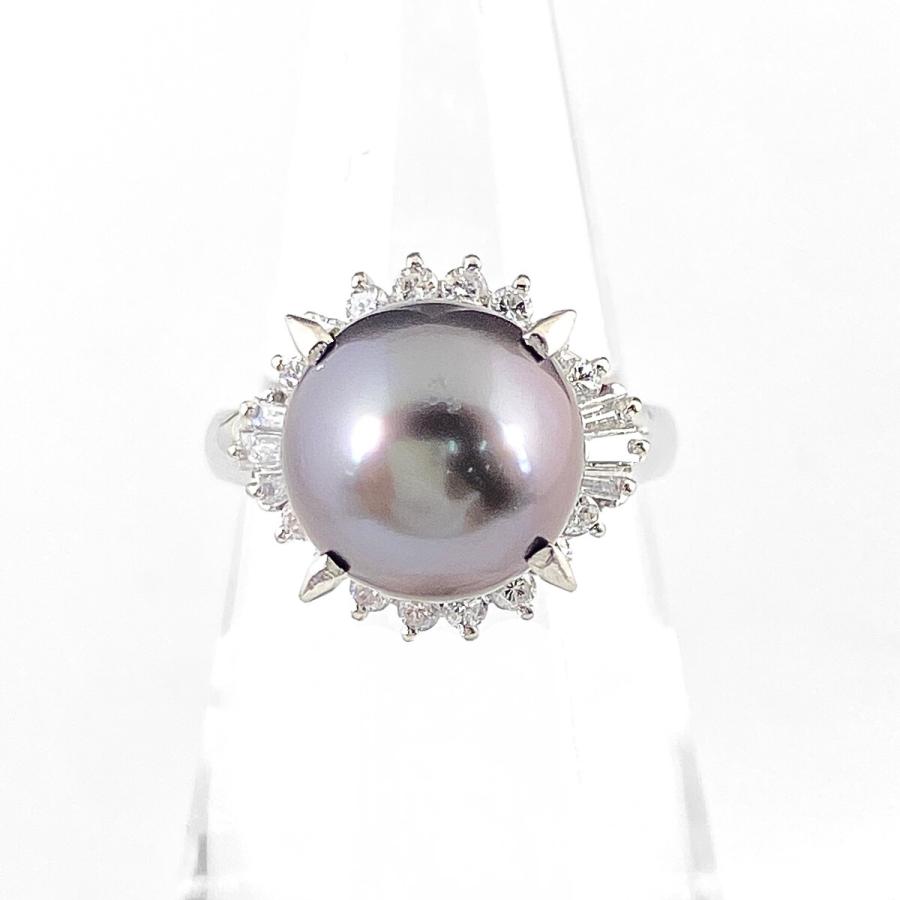 Pt900 プラチナ パール デザインリング 指輪 レトロ パール デザインリング プラチナ 指輪 メレダイヤ 真珠 リング 11号