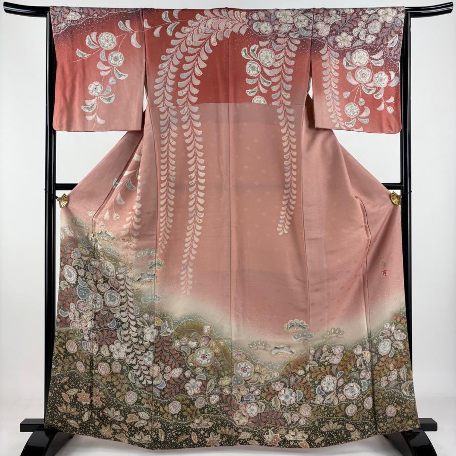 訪問着 身丈164.5cm 裄丈66cm M 袷 吉乃一廉 落款あり 辻が花 銀通し