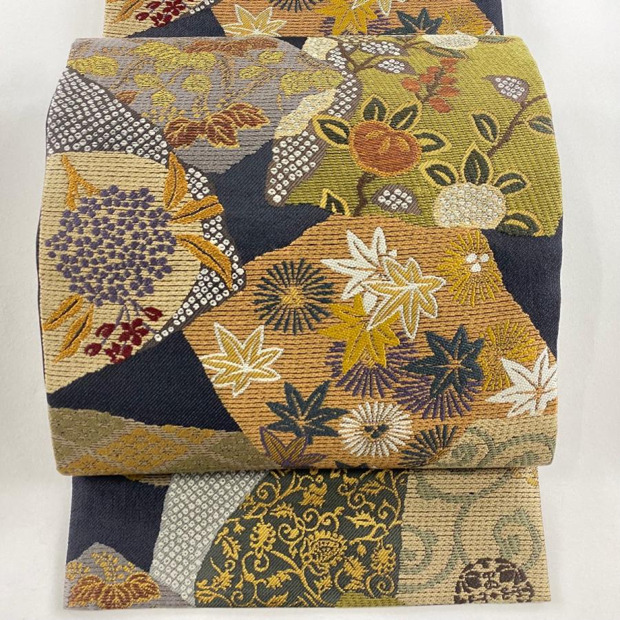 袋帯 美品 名品 落款あり 橘 桐 箔 黒 六通 正絹 中古 在庫一掃