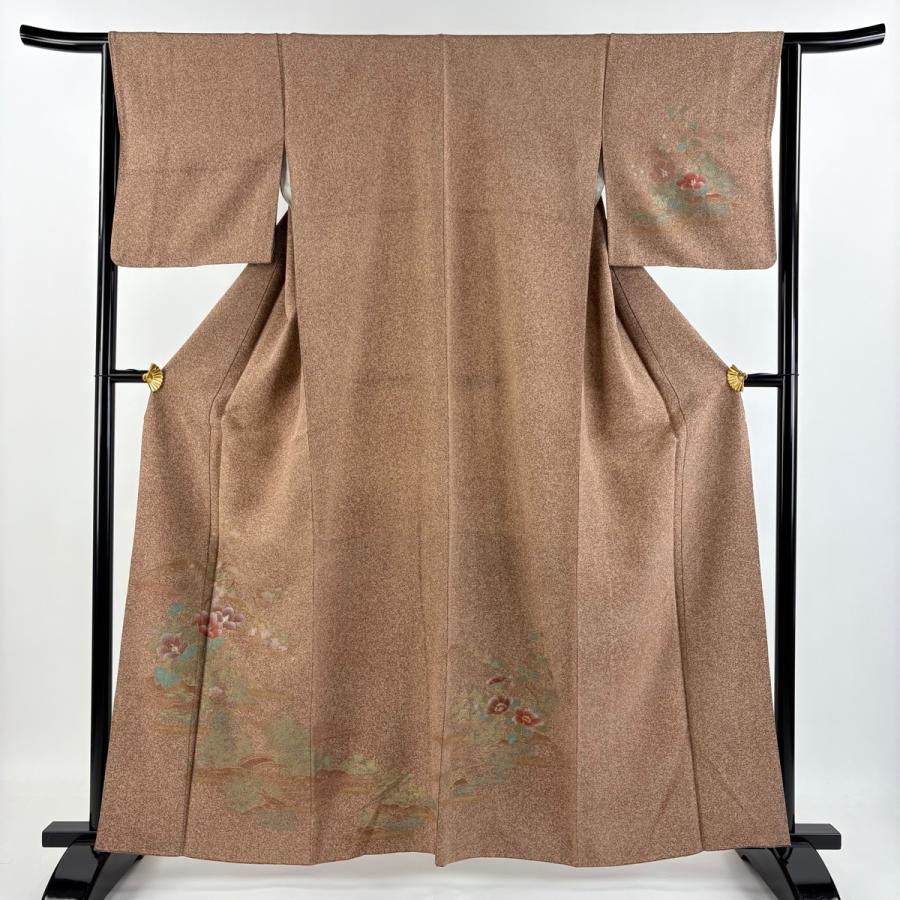 訪問着 美品 逸品 身丈162cm 裄丈64cm 正絹 【中古】 訪問着 身丈162cm 裄丈64cm M 袷 草花 風景 金彩 茶色 正絹 美品 秀品