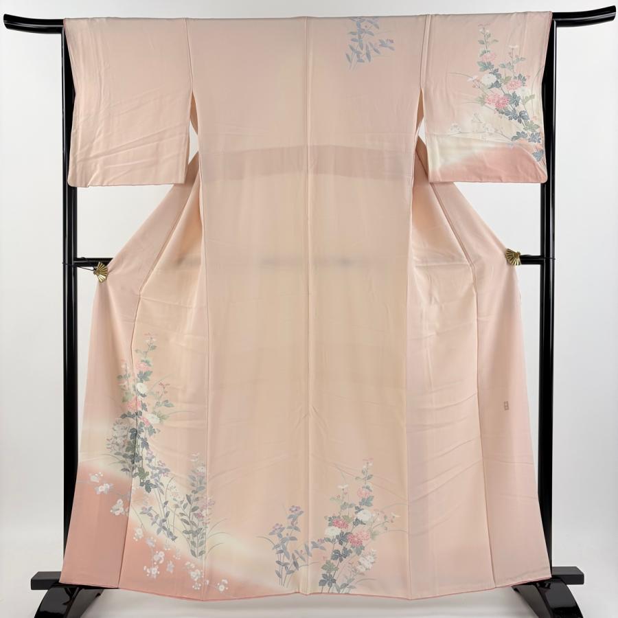 訪問着 身丈159cm 裄丈65.5cm M 袷 藤舟 落款あり 菊 枝花 ぼかし