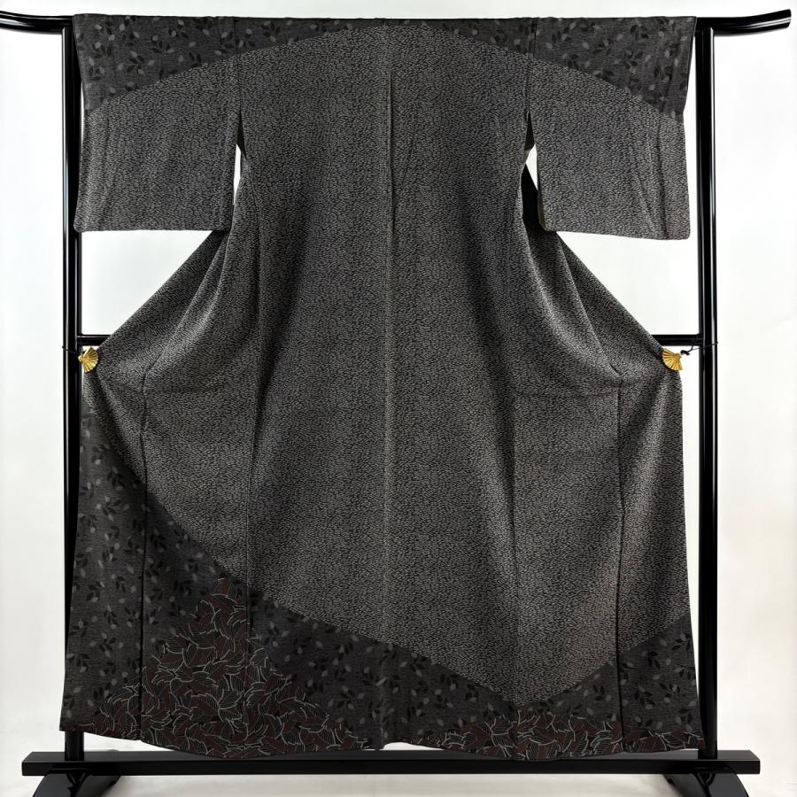 訪問着 身丈158cm 裄丈63.5cm M 袷 葉柄 幾何学模様 刺繍 銀糸 黒灰