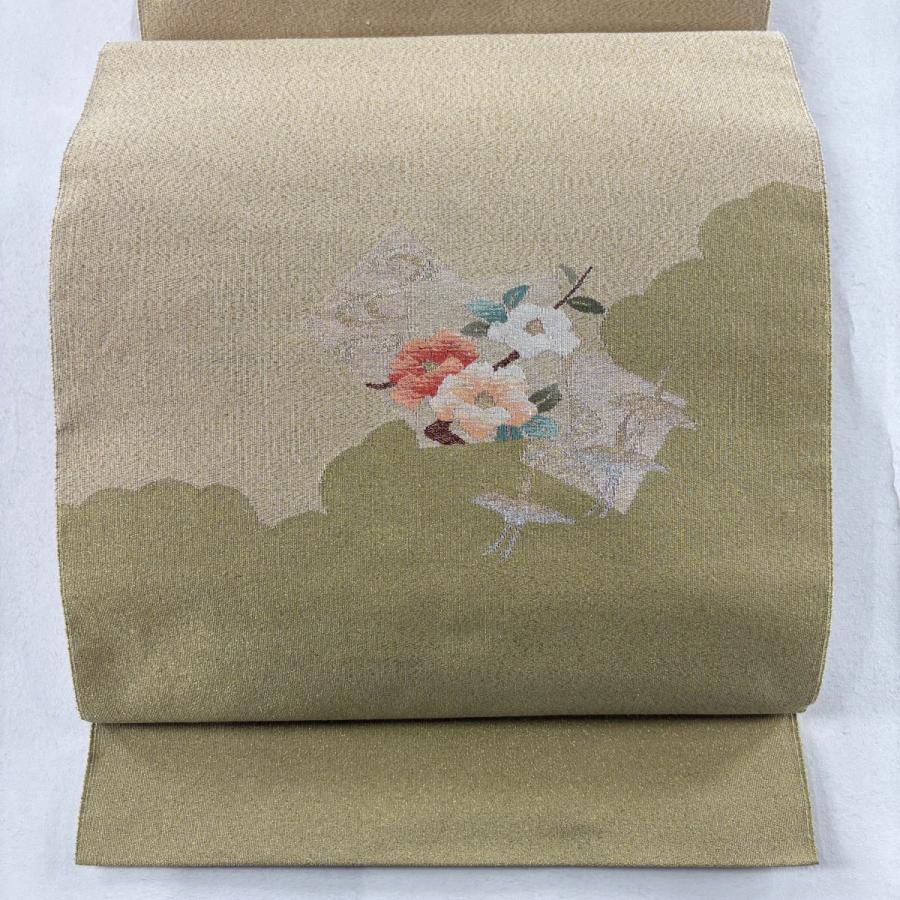 名古屋帯 秀品 八寸名古屋帯 松葉仕立て 明綴れ 鶴 金銀糸 金通し