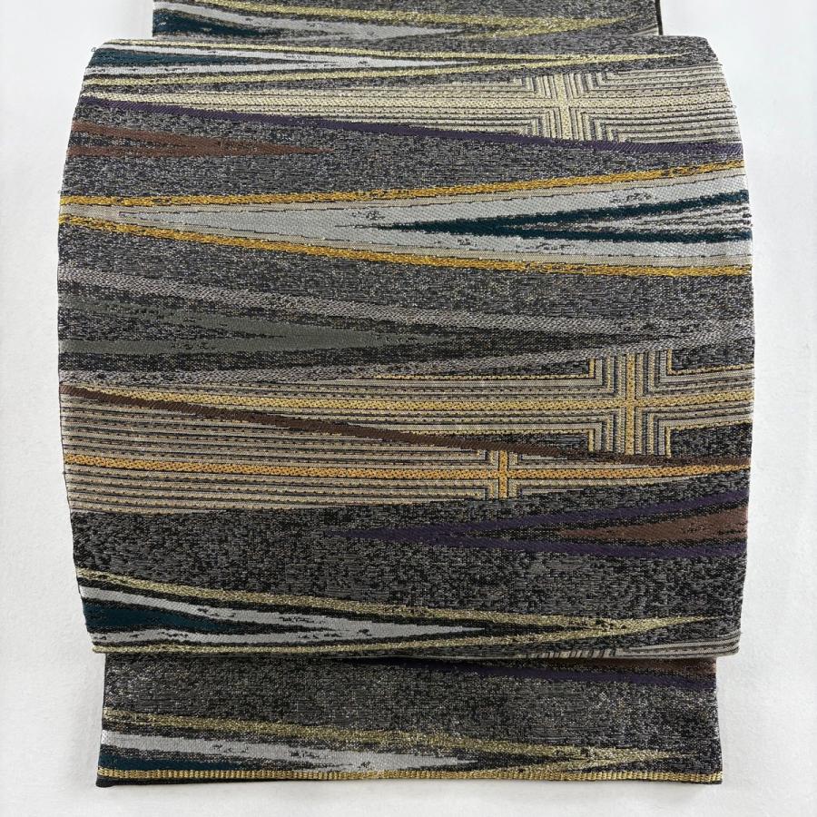 袋帯 名品 幾何学模様 灰紫 六通 正絹 中古 在庫一掃 : リユース