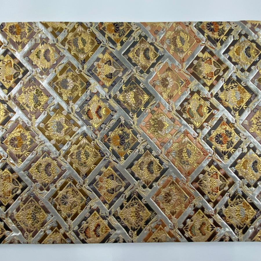 袋帯 美品 名品 菱 菊 箔 金糸 銀色 六通 正絹 中古 在庫一掃