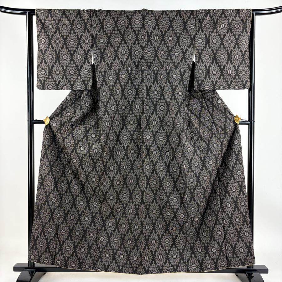 紬 身丈159.5cm 裄丈64cm 正絹 秀品 【中古】 紬 身丈159.5cm 裄丈64cm M 袷 花 焦茶色 正絹 秀品 中古 在庫一掃