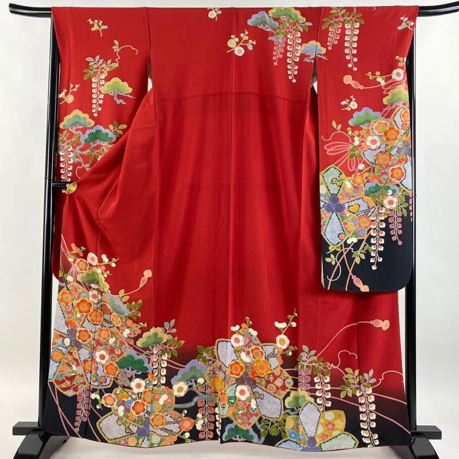 【最終値下げ】正絹 振袖 着物セット身丈162cm 裄67.4cm 振袖 身丈162cm 裄丈67.5cm L 袷 袋帯フルセット 落款あり 枝梅