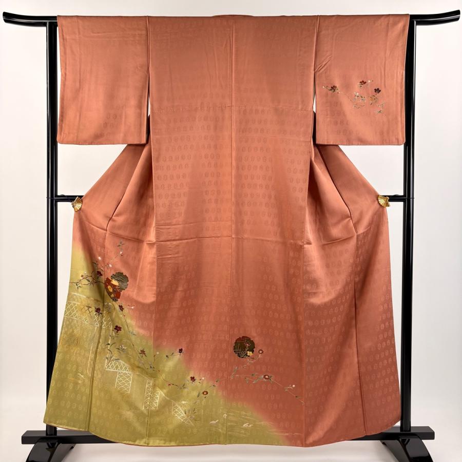 訪問着 身丈159cm 裄丈62.5cm S 袷 雪輪 枝花 金銀彩 染め分け