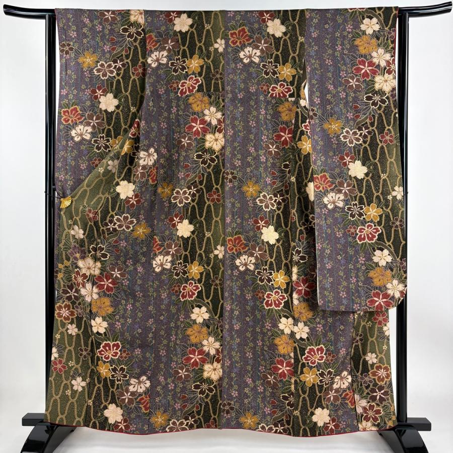 振袖 身丈160cm 裄丈63cm S 袷 桜 網目 金彩 染め分け 紫 正絹 秀品