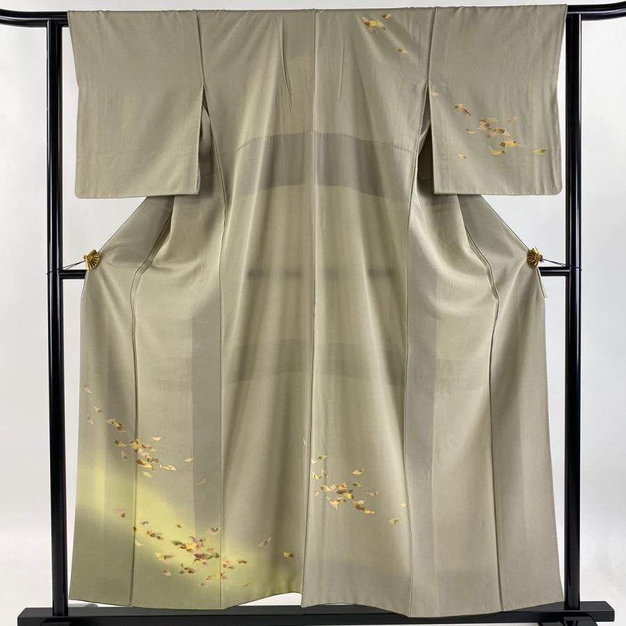 付下げ 身丈155cm 裄丈62cm S 袷 吹き寄せ ぼかし 灰緑 正絹 美品 秀品