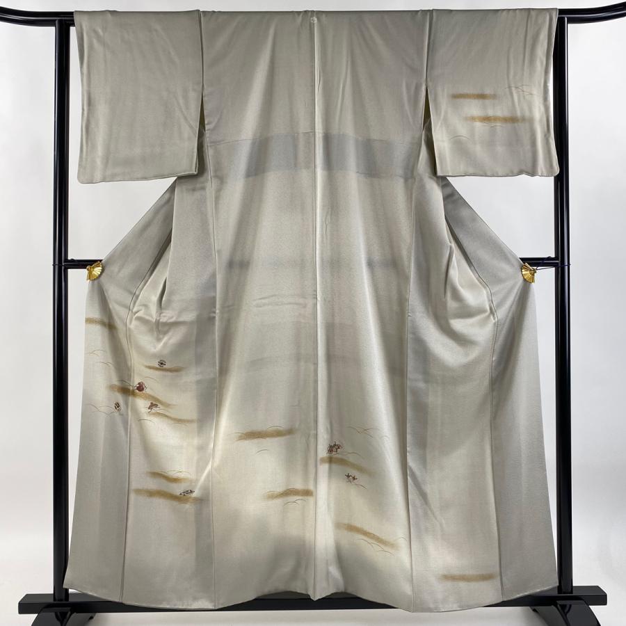 付下げ 身丈157cm 裄丈63cm S 袷 宝尽くし 霞 刺繍 金彩 灰茶 正絹 美