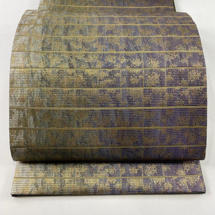袋帯 美品 名品 やまと 幾何学模様 金糸 紫 六通 正絹 中古 在庫一掃