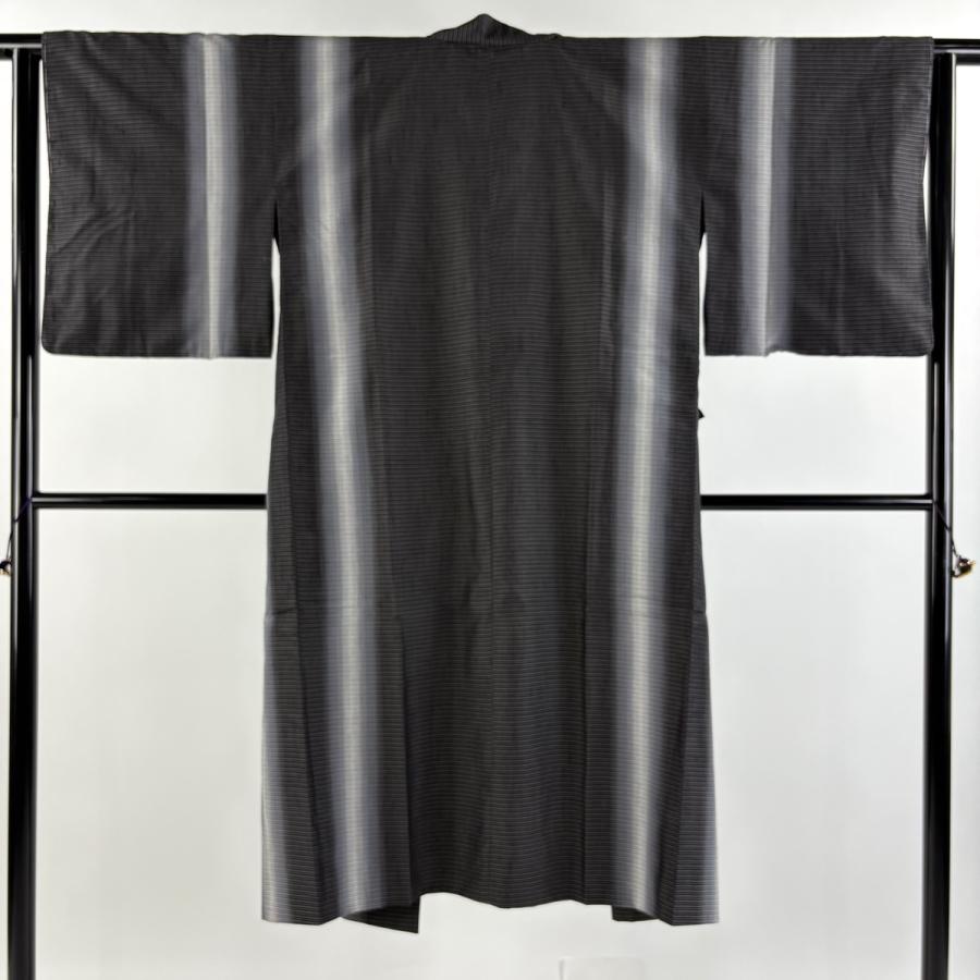 道中着 身丈121.5cm 裄丈62.5cm S 池田光正 縞 縦ぼかし 黒灰