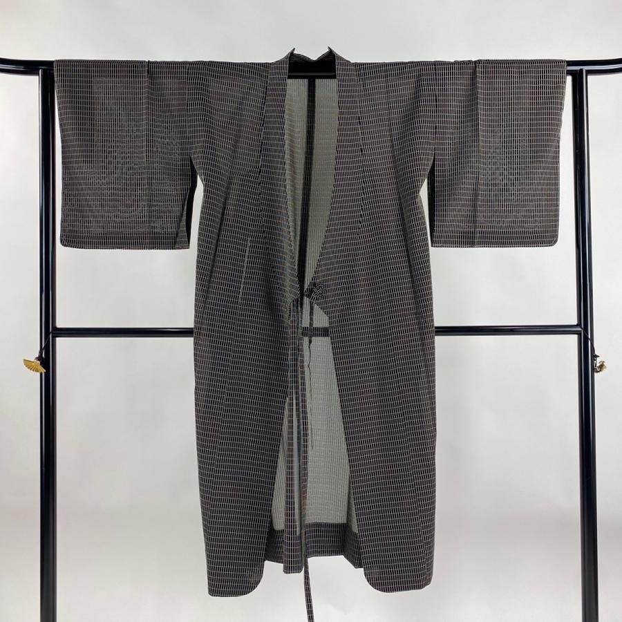 美品 道中着 身丈123cm 裄丈64cm M 和装コート 着物衿 吉野間道 格子