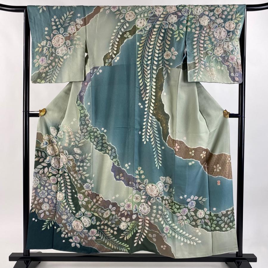 訪問着 身丈155cm 裄丈64.5cm M 袷 翠山工房 落款あり 辻が花 道長取り