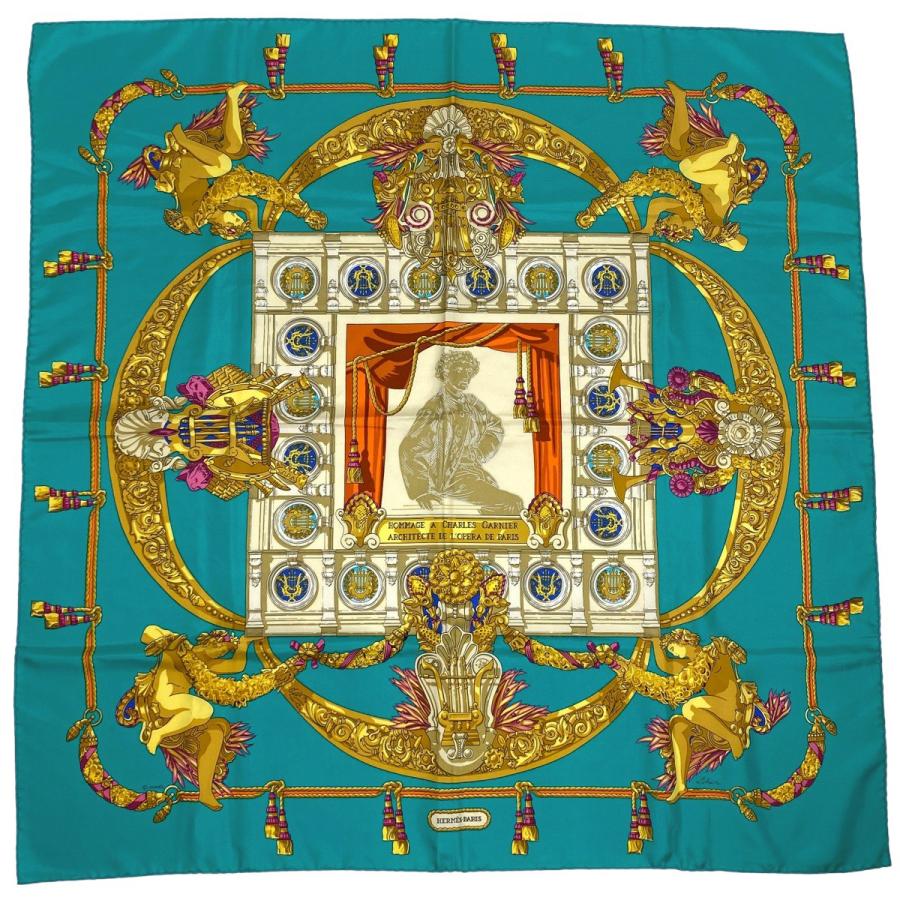 エルメス カレ90 HOMMAGE A CHARLES GARNIER シャルルガルニエへの賛辞 スカーフ ブルー マルチカラー シルク レディース HERMES【中古】 HERMES（エルメス） カレ 90 HOMMAGE A CHARLES GARNIER シャルル