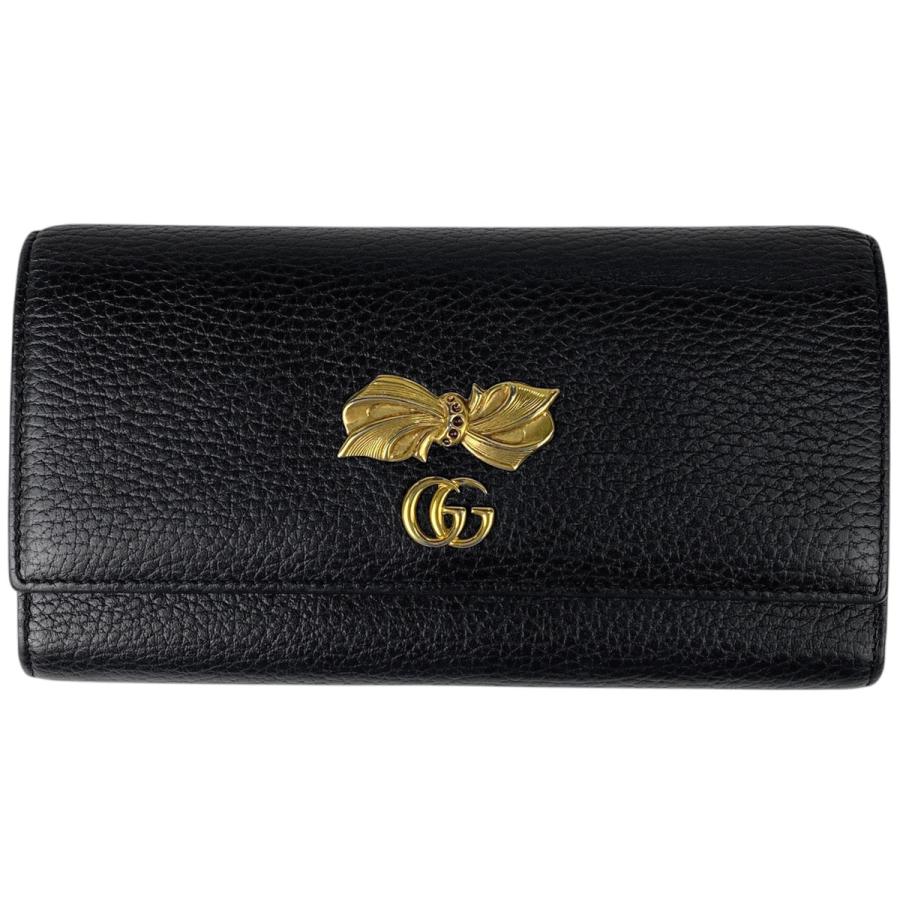 GUCCI グッチ GGマーモント 折り財布 ダブルG リボン 長財布 レザー  